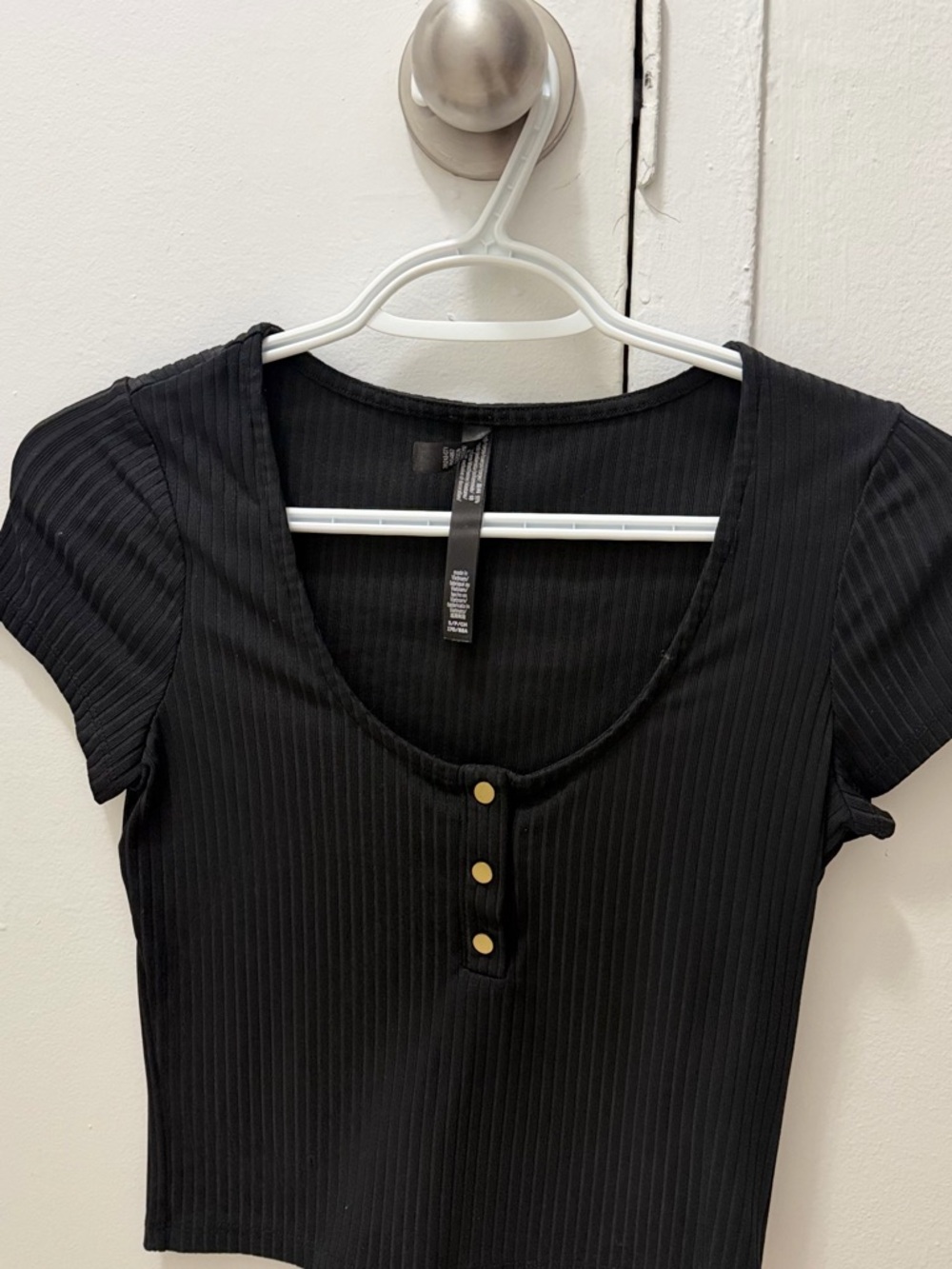 Victoria's Secret Black Ribbed Scoop Crop Top with Gold Buttons